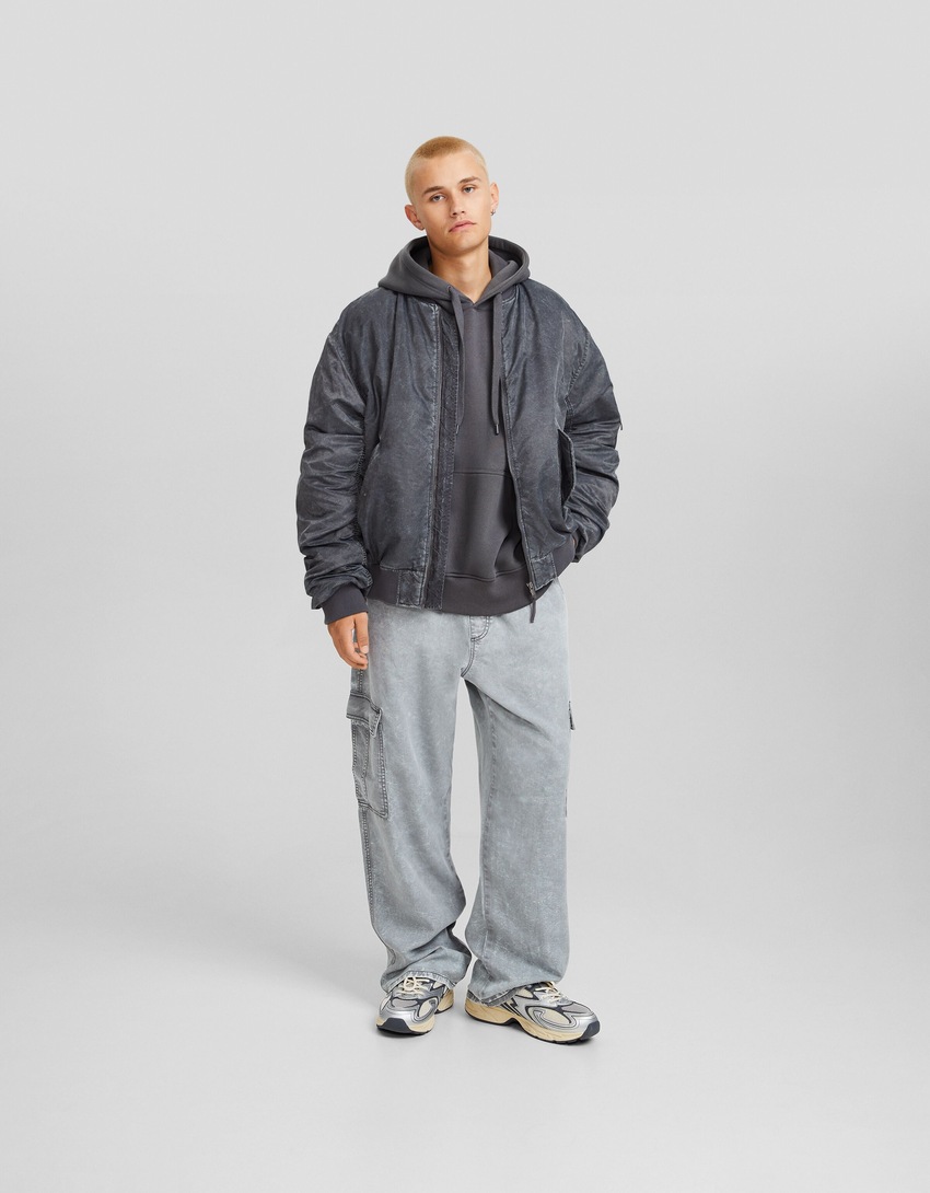 Jaqueta bomber de nylon desbotada