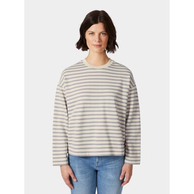 Damen-Sweatshirt gestreift, Creme-Grau