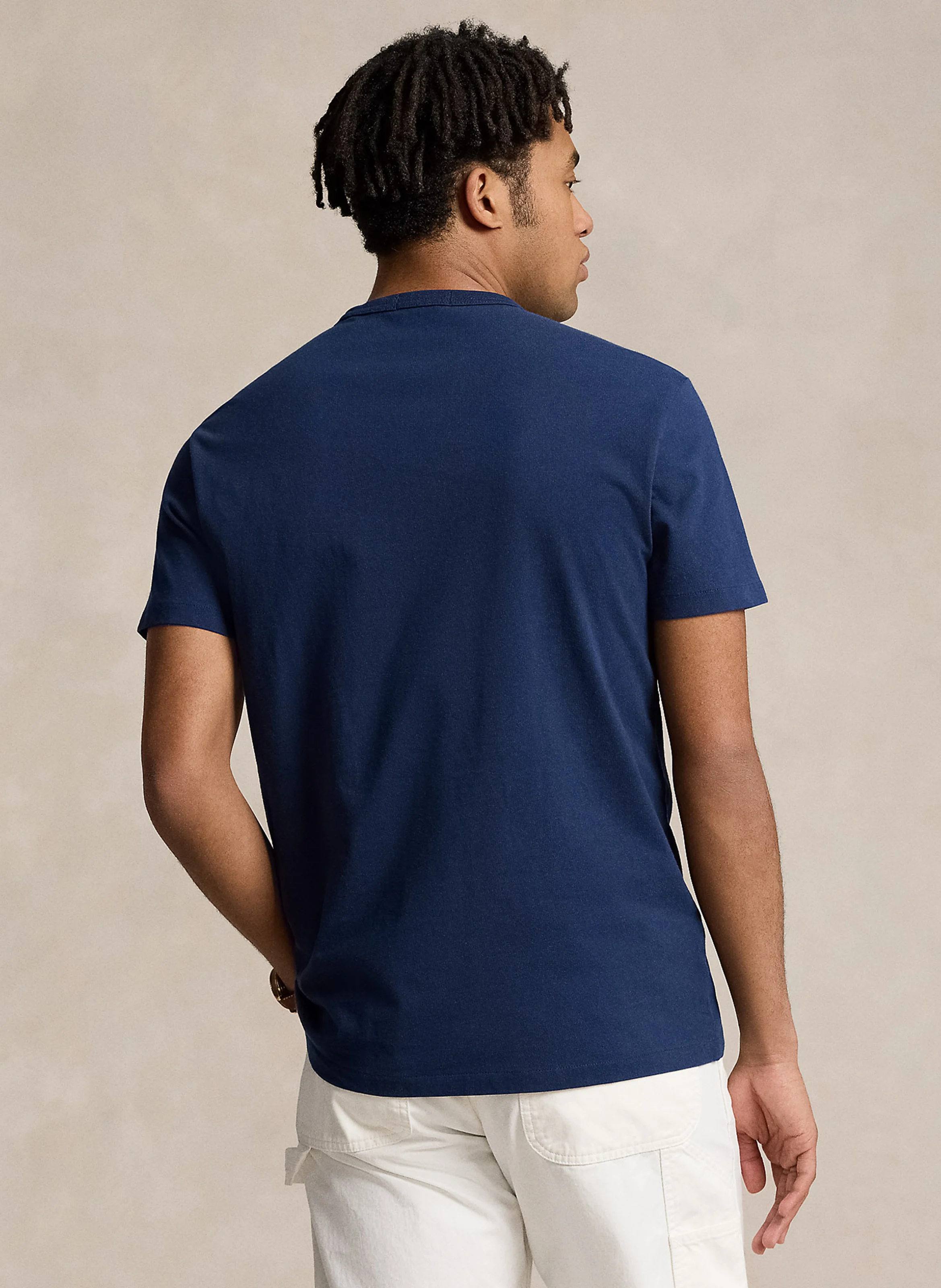 Tee-shirt droit col rond en coton | Bleu