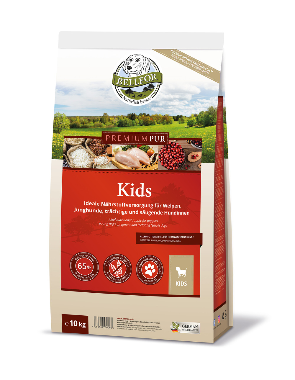 Nourriture sans gluten pour chiots avec de la viande de poulet - premium pur enfants - premium pur kids - 10 kg