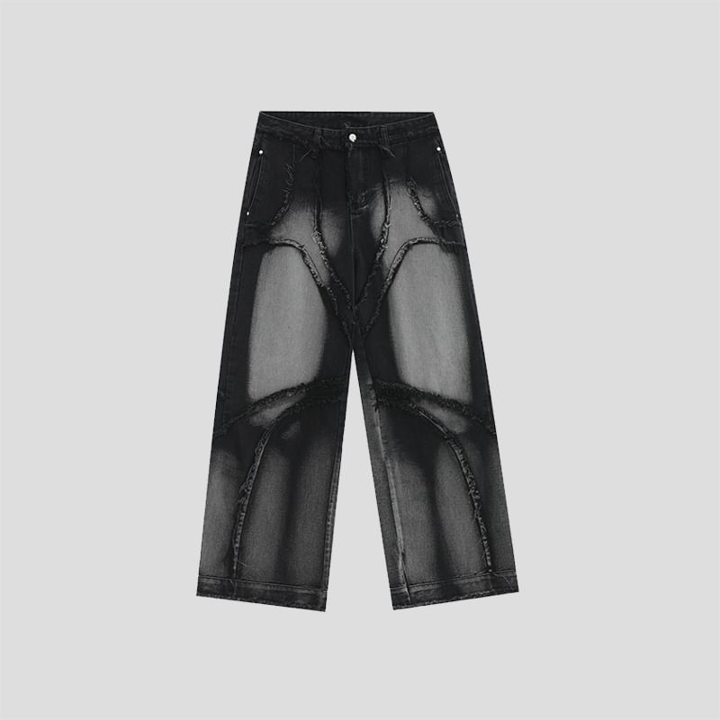 Banash - Mid Rise Washed Tasseled Wide Leg Jeans