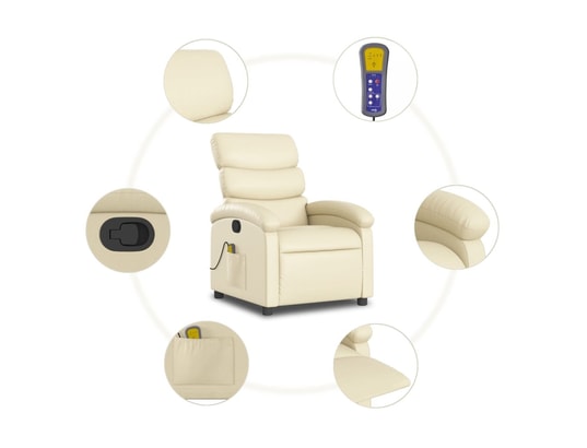 VIDAXL - Fauteuil Relaxation Fauteuil inclinable - Crème Similicuir - 70x92x99,5cm