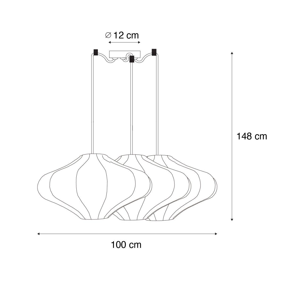 Japandi hanglamp wit 50cm 3-lichts - Plu