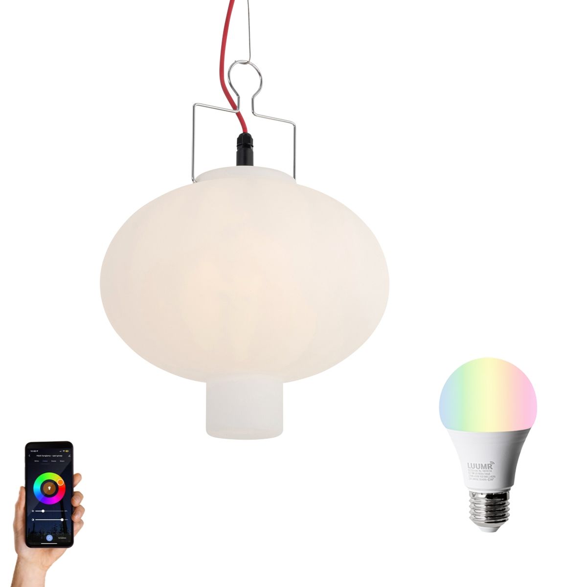 Smart buiten hanglamp wit 35cm met rode stekker incl. Wifi A60 - Pion