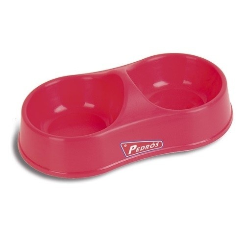 comedouro duplo de plástico vermelho para animais de estimação Pedros