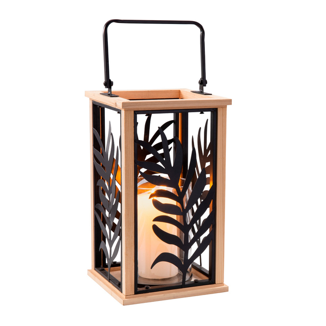 Laterne Blätter schwarz/braun - ca. 19 x 36 cm