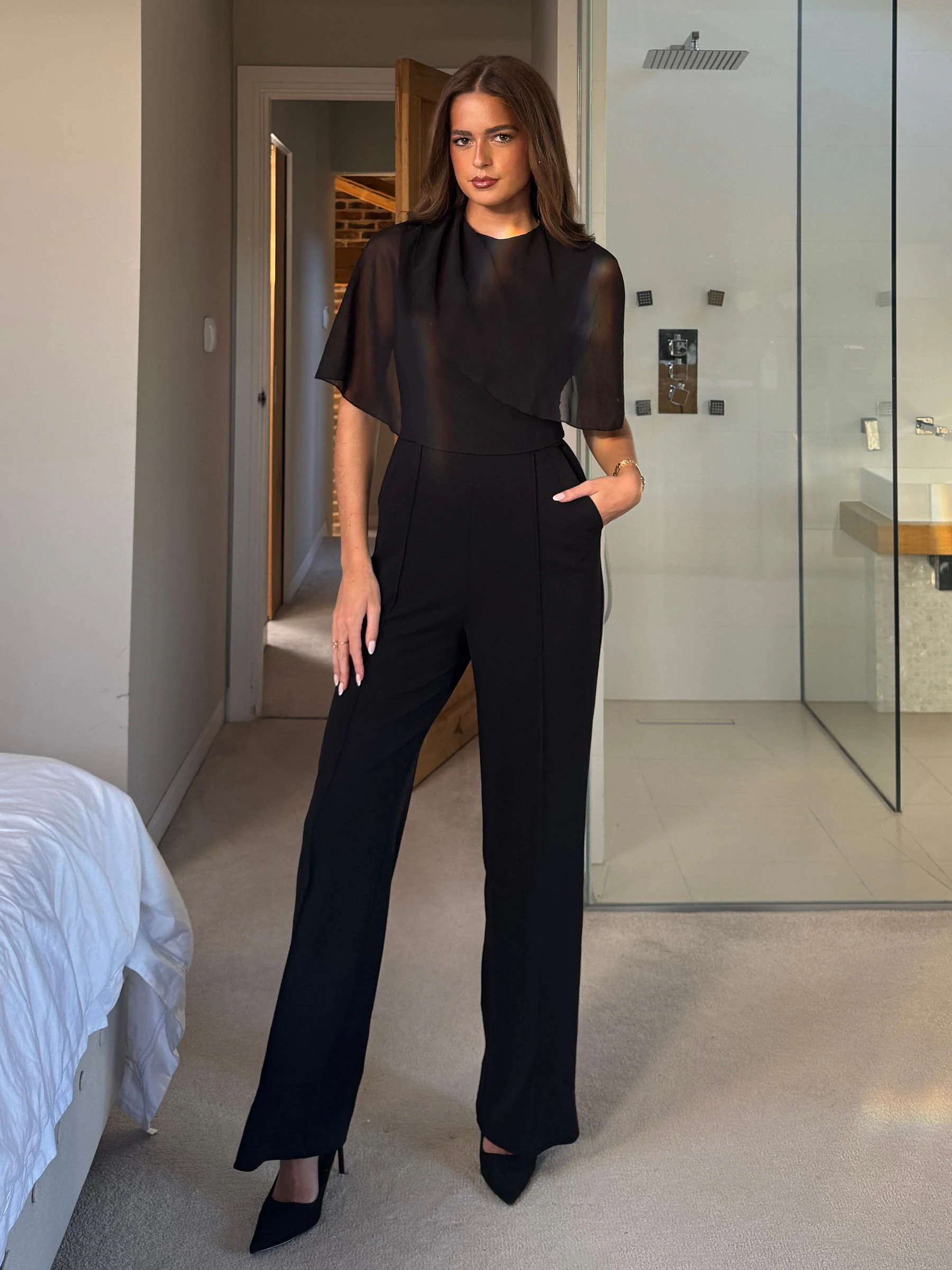 Girl In Mind Vivienne Cape Detail Stretch Jumpsuit