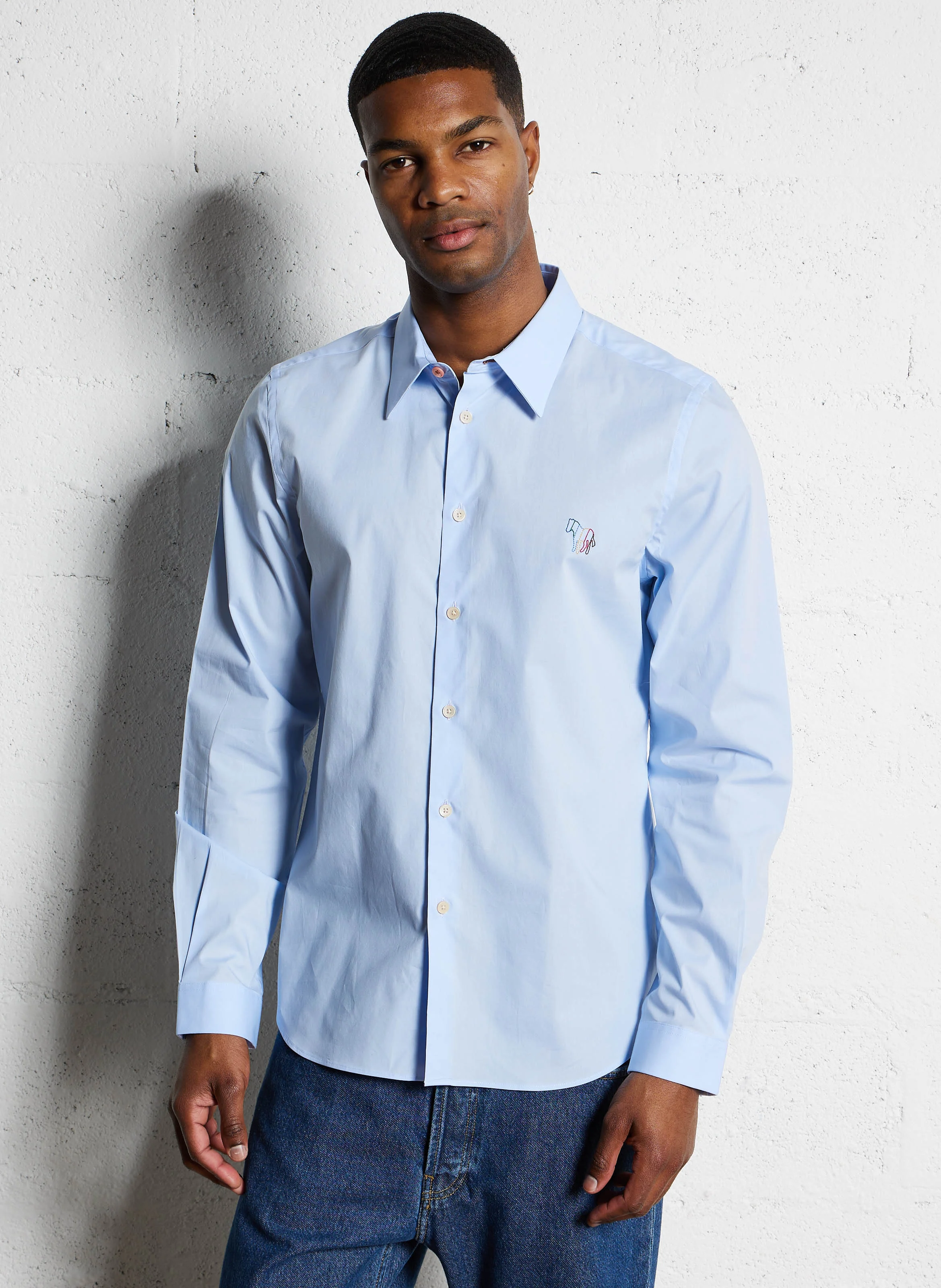 Chemise ajustée en coton organique | Bleu