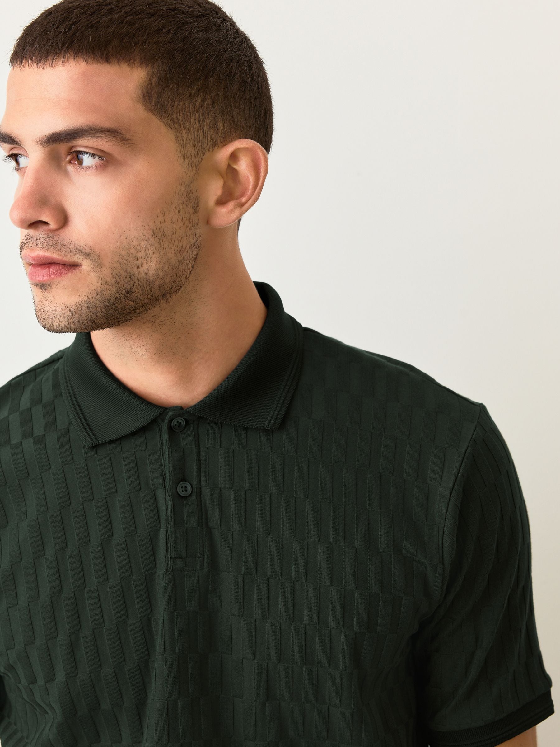 Olijfgroen - Normale Pasvorm - Net jacquard poloshirt