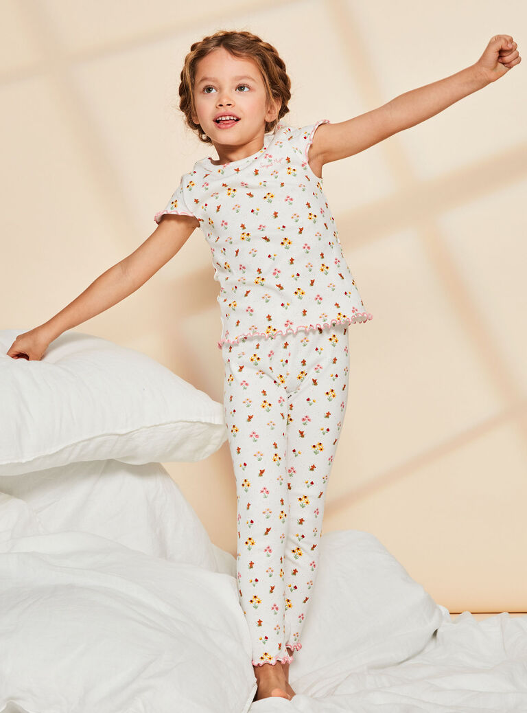 Pyjama écru à imprimé fleurs et renards