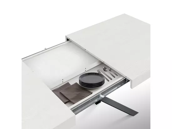 Table en bois, finition blanche, base X anthracite, extensible 160x90 - CAMAIORE