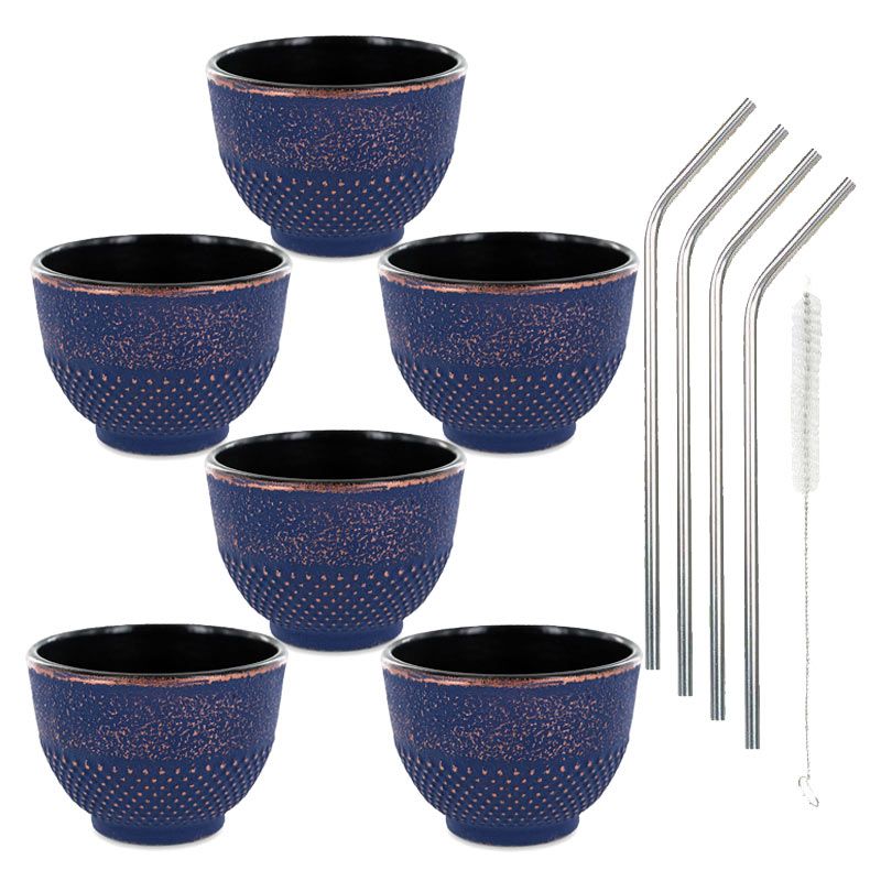 6 tasses en fonte violettes 15 cl + 4 pailles en inox Youdoit