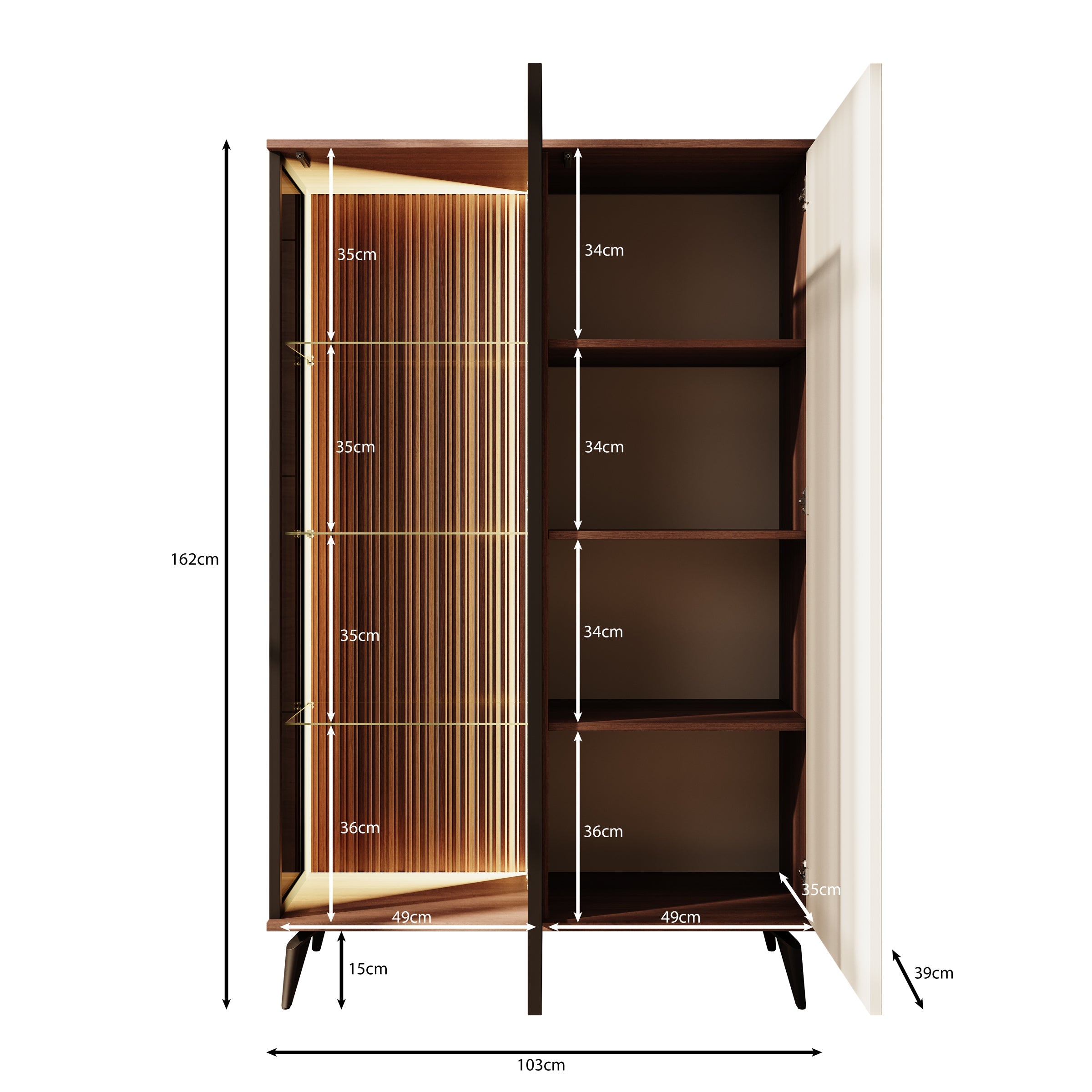 Meubella - Riverhead - Vitrinekast - Beige|Eiken - 103x39x162 cm