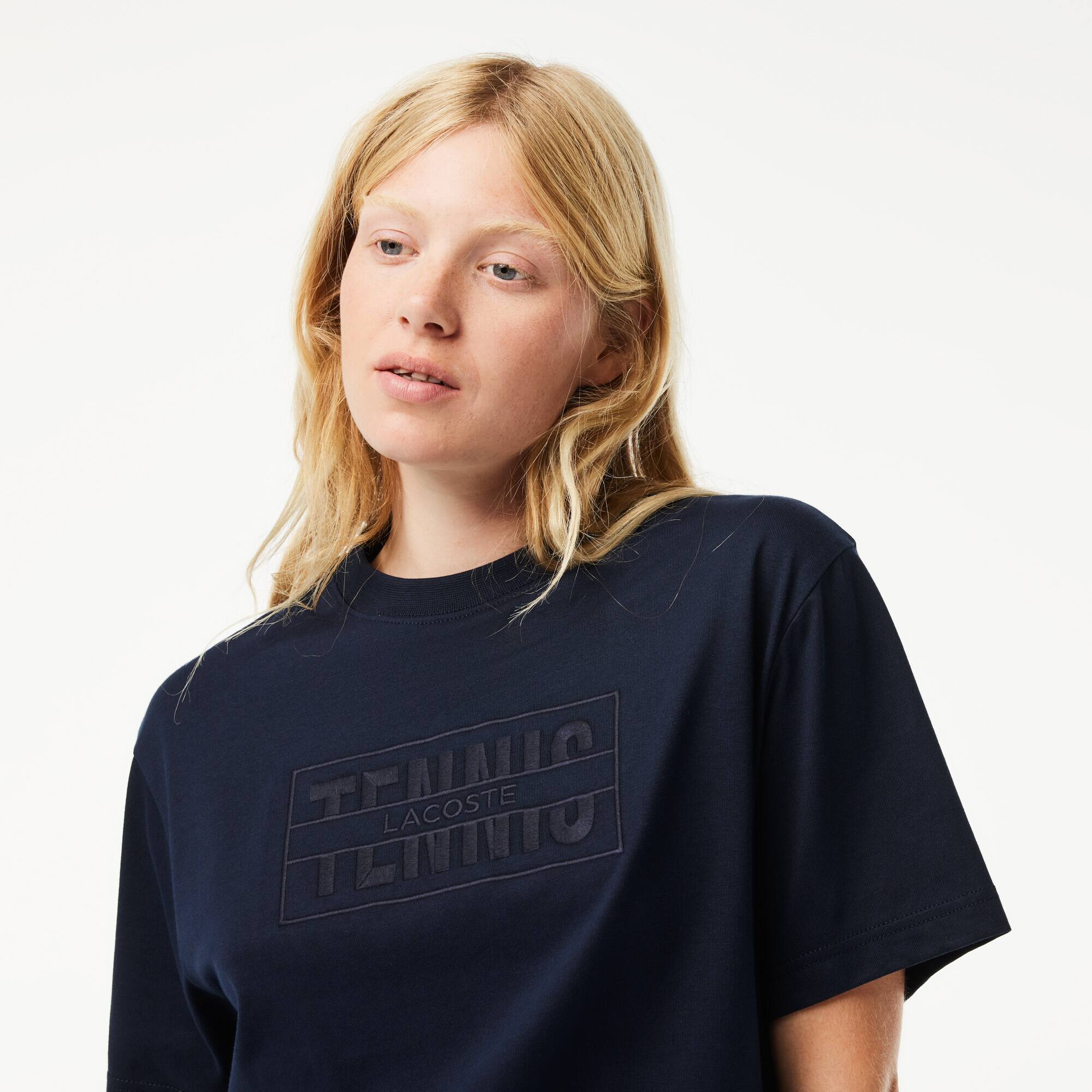 T-shirt oversize en coton broderie Tennis T-Shirts - Bleu - Lacoste - Femme