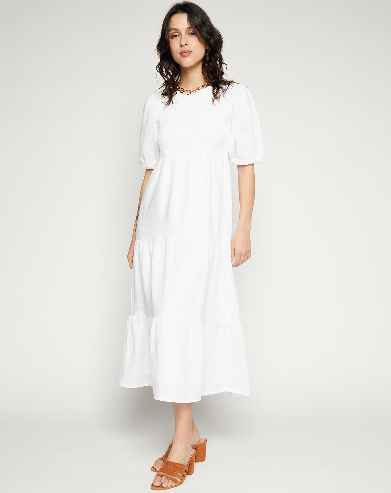 Faithfull the Brand Robe midi 100% Lin Alberte blanche