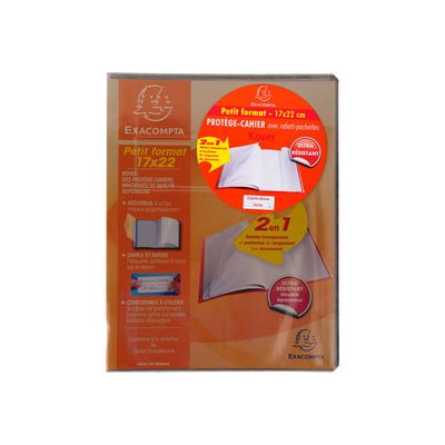 Exacompta Kover - Protège cahier avec rabats-pochettes - 17 x 22 cm - Disponible dans différentes couleurs translucides