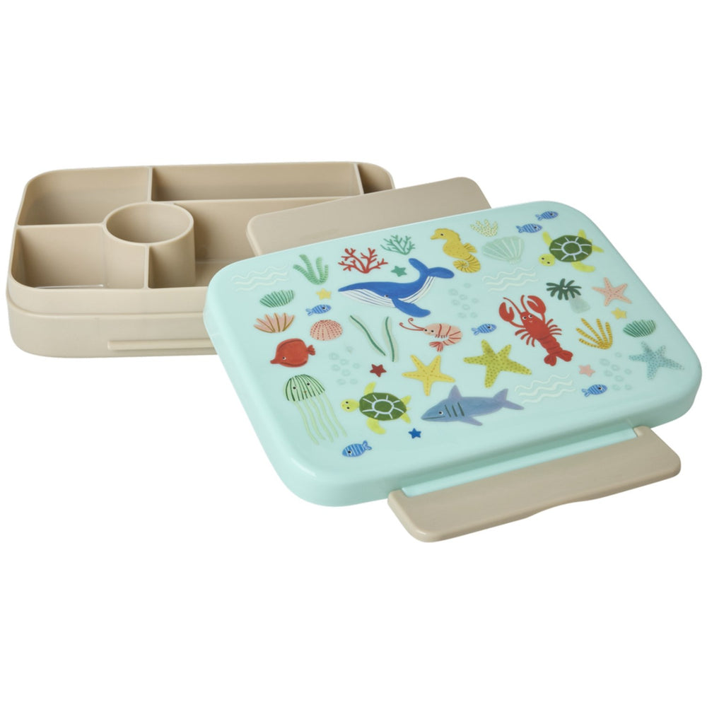 Køb Rice Blue Ocean Print Plastik Madkasse Med 6 Rum