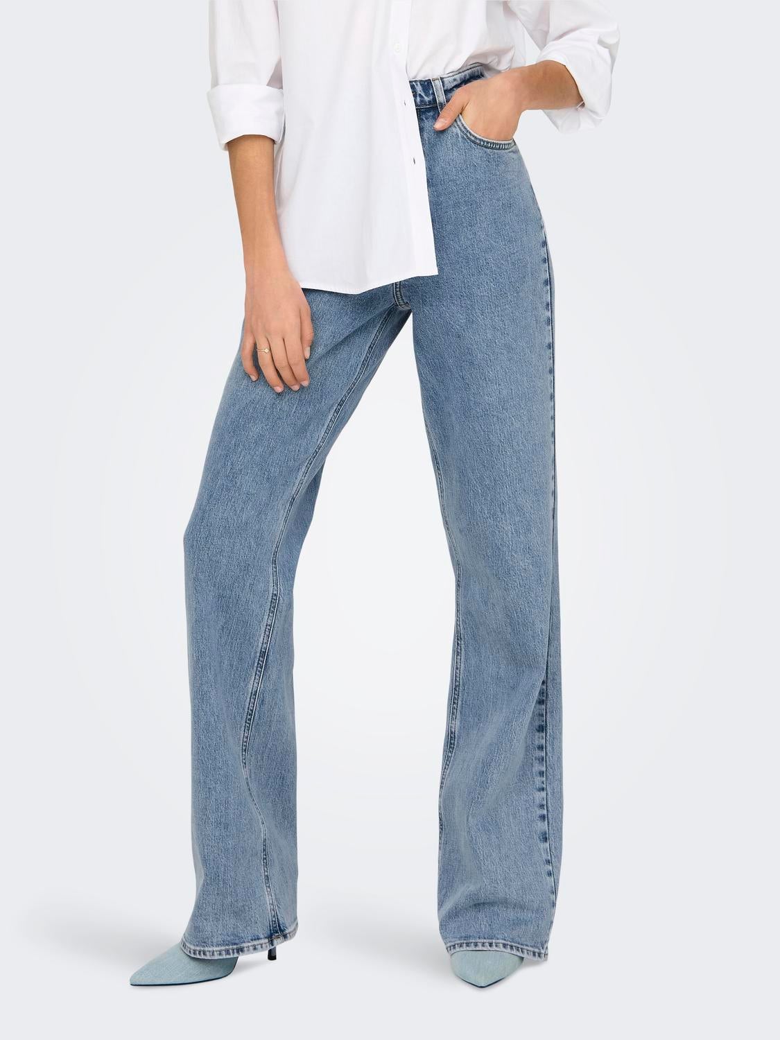 ONLCAMILLE Hohe Taille Weiter Beinschnitt Jeans Light Blue Denim
