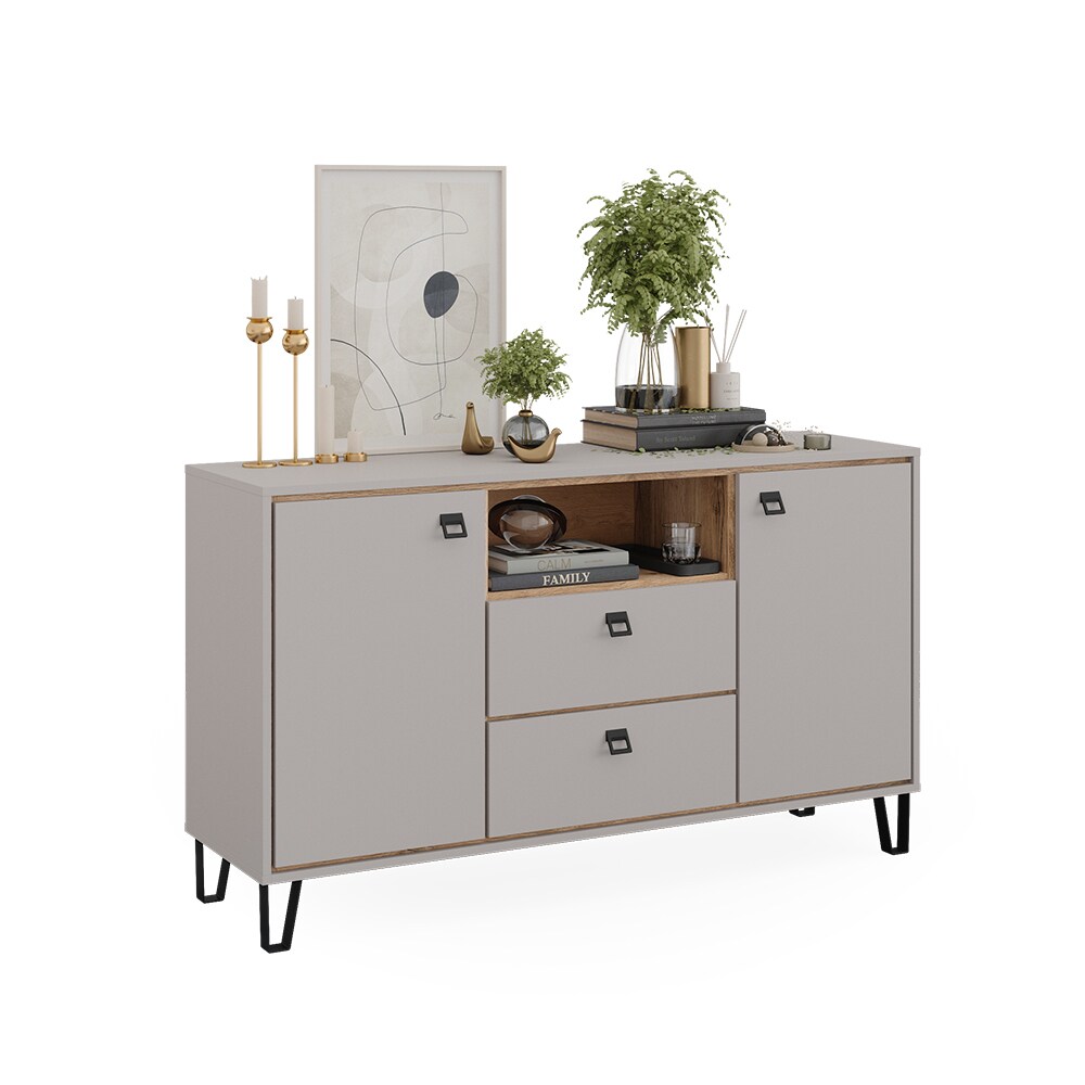 Vicco Sideboard Tirion 138 x 80 cm in Cashmere Eiche, Wohnzimmer, 2 Türen