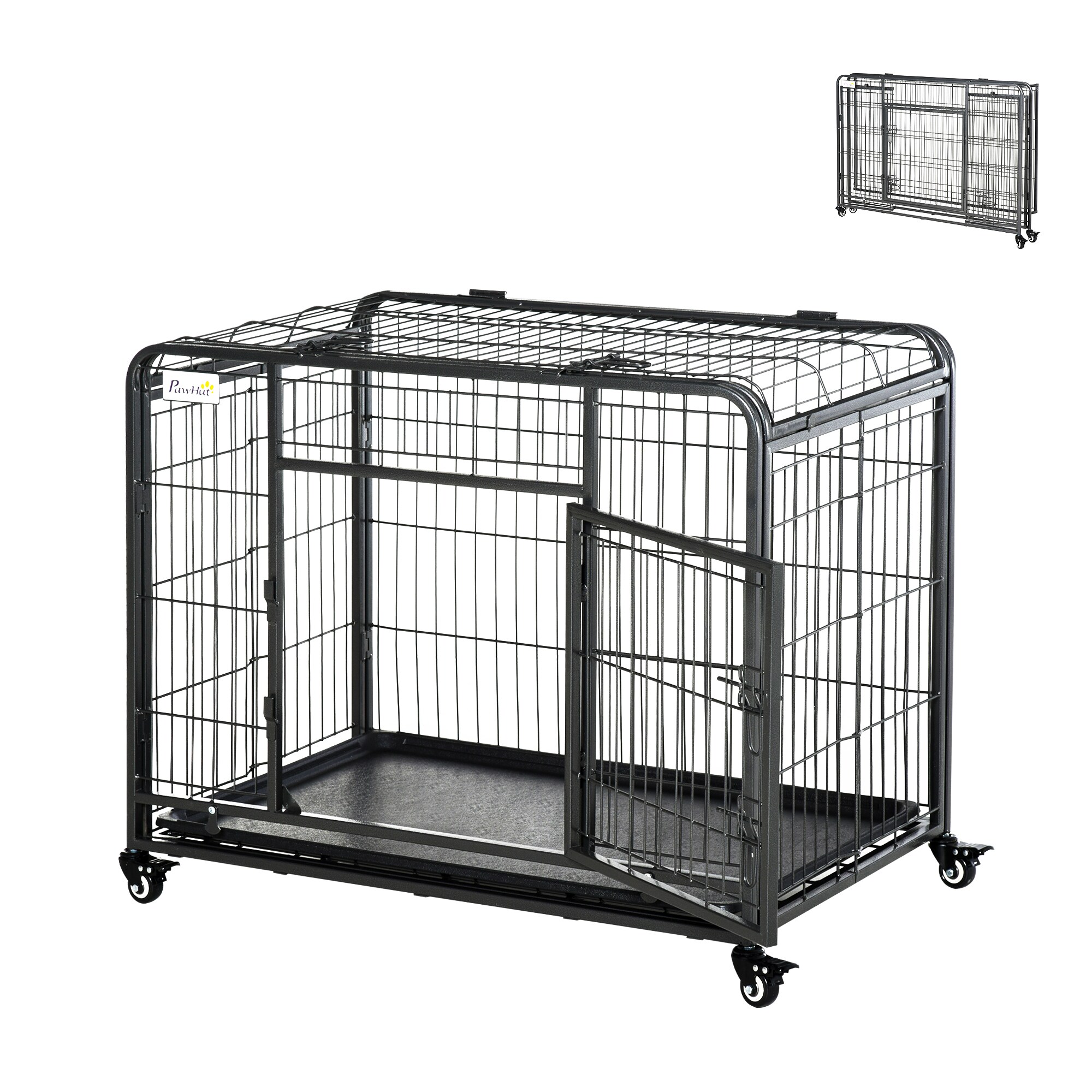 PawHut Hundetransport 4 Drehrollen, davon 2 mit Bremsen,haltbare Materialien Dunkelgrau 94 x 58 x 69,5 cm (LxBxH)
