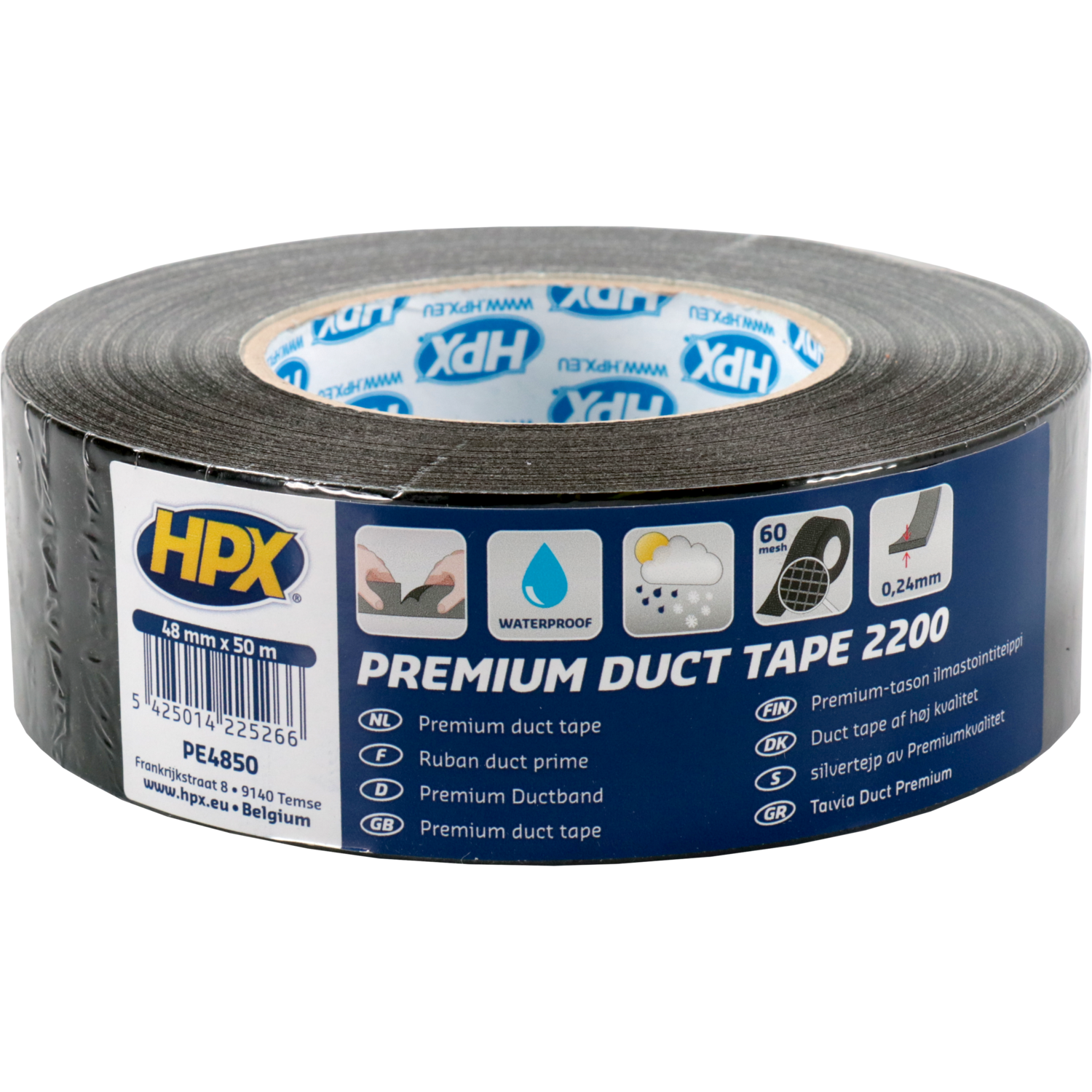 HPX, Ducttape, PVC, 48mm, 50m, zwart