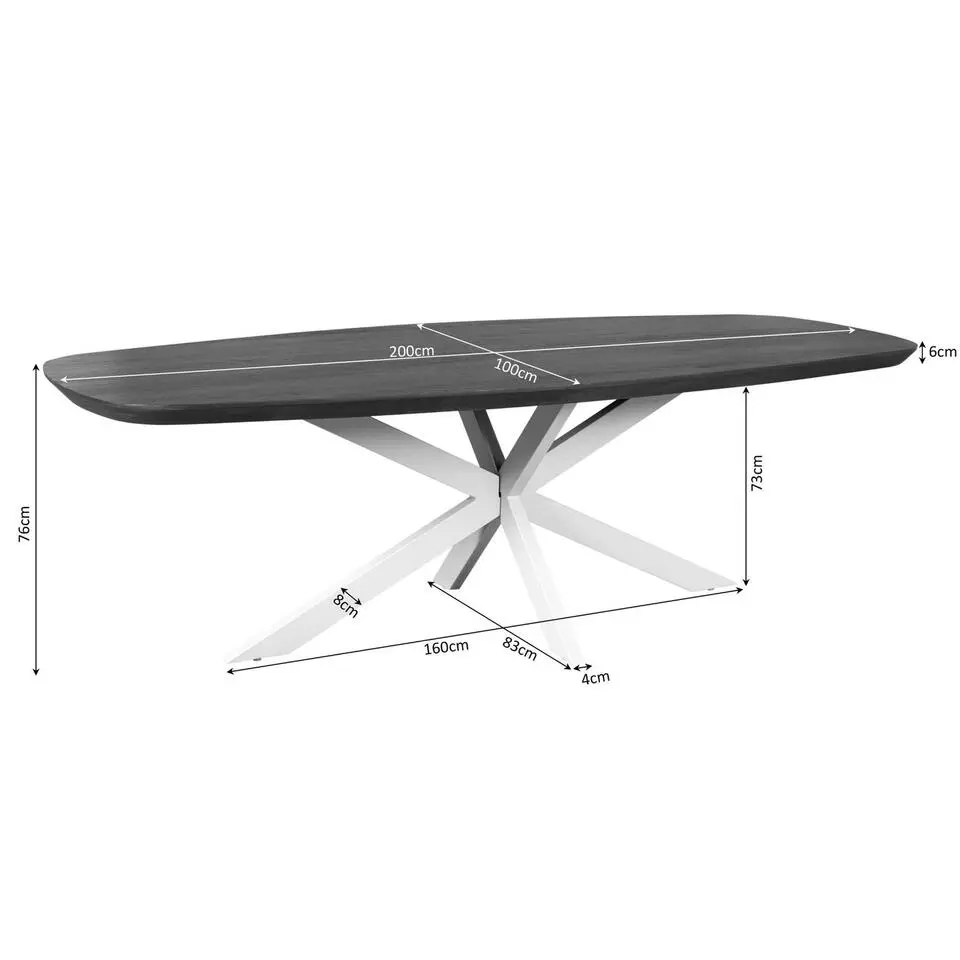 Eettafel Deens Ovaal Naturel Hout - 200x100x76cm - Madison
