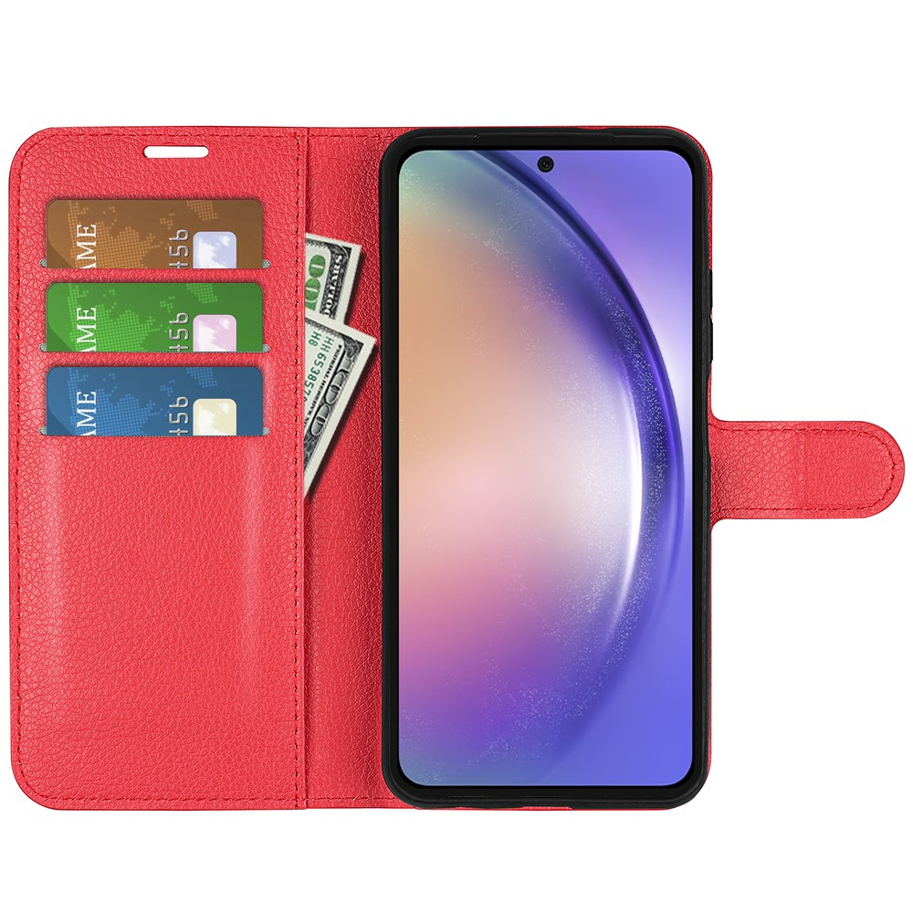 Samsung Galaxy A55 Leder Tasche Flip Cover Litchi Look - Rot