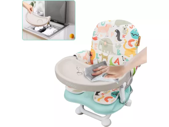 YOLEO Réhausseur Chaise Enfant Pliable,Chaise Haute Bébé Portable,Bébé Chaise repas en Hauteur Réglable,Plateau Amovible,6 mois à 3 ans,Vert avec Coussin