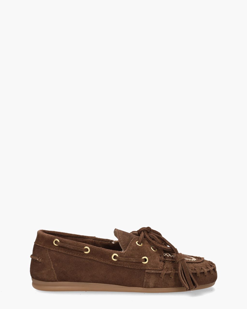 Posa Boat Loafer Fringe Brushed Donkerbruin Dames Veterschoenen