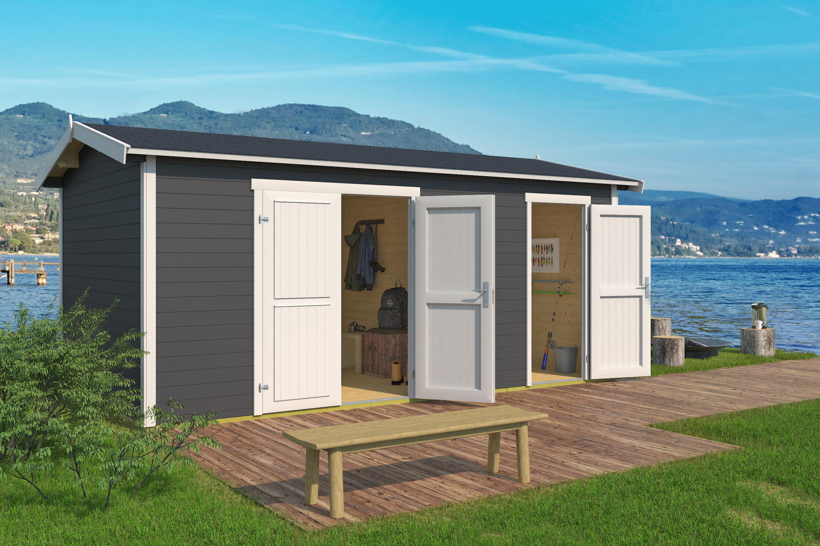 Gartenhaus TUVALU XL - carbongrau - Fichte massiv - 500x300 cm