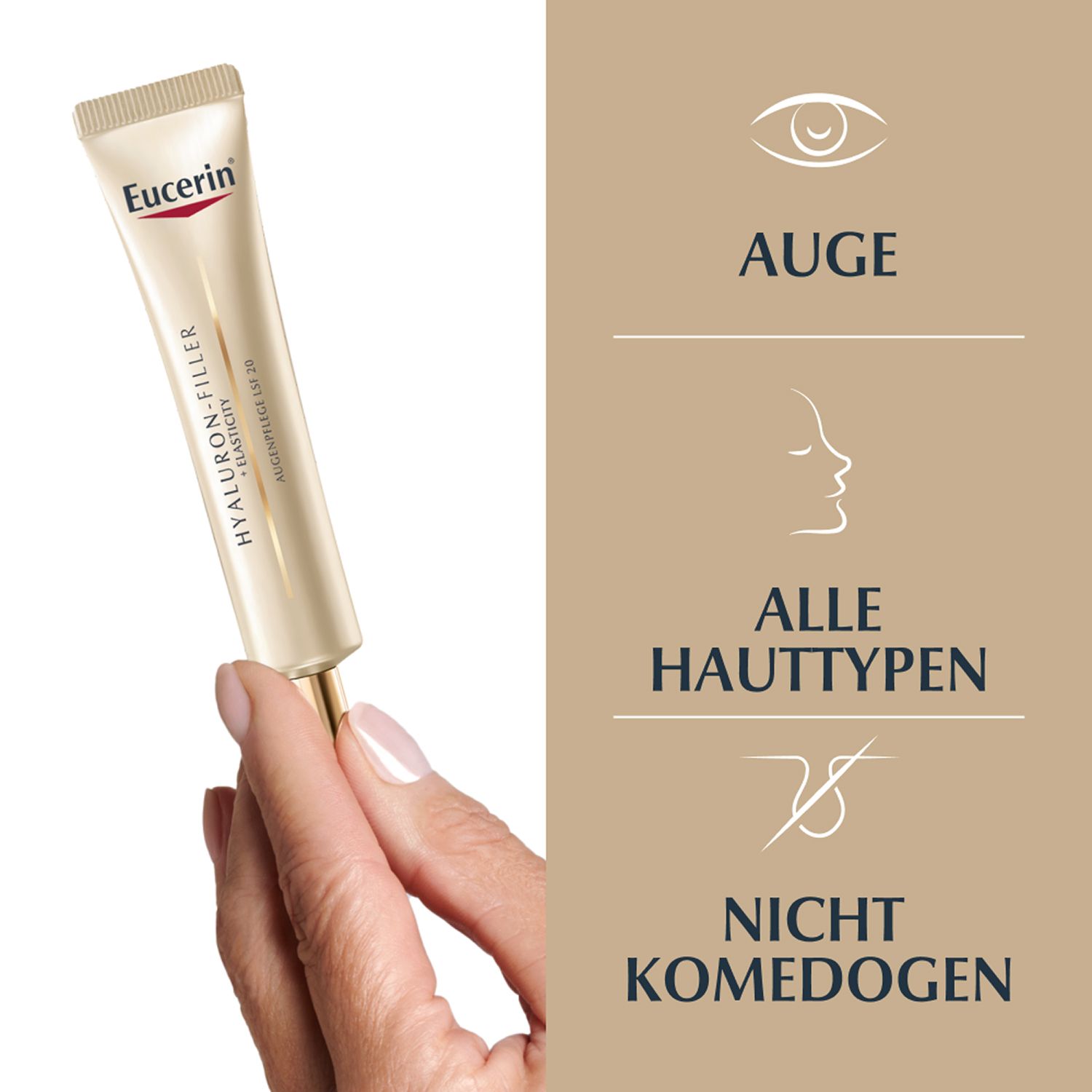 Eucerin® HYALURON-FILLER + ELASTICITY Augenpflege LSF 20 – Gesichtspflege gegen Augenfalten – Augencreme für mehr Elastizität