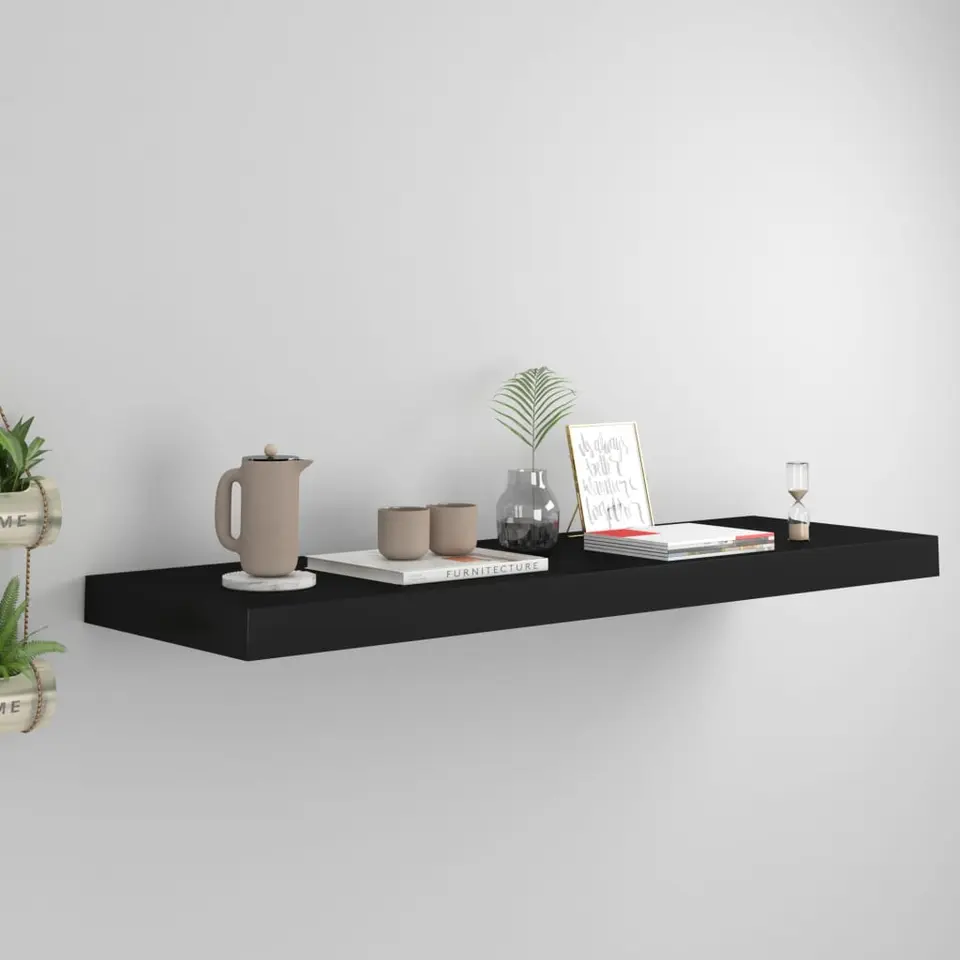 vidaXL - Wandschap - Zwart - MDF - 80 x 23.5 x 3.8 cm