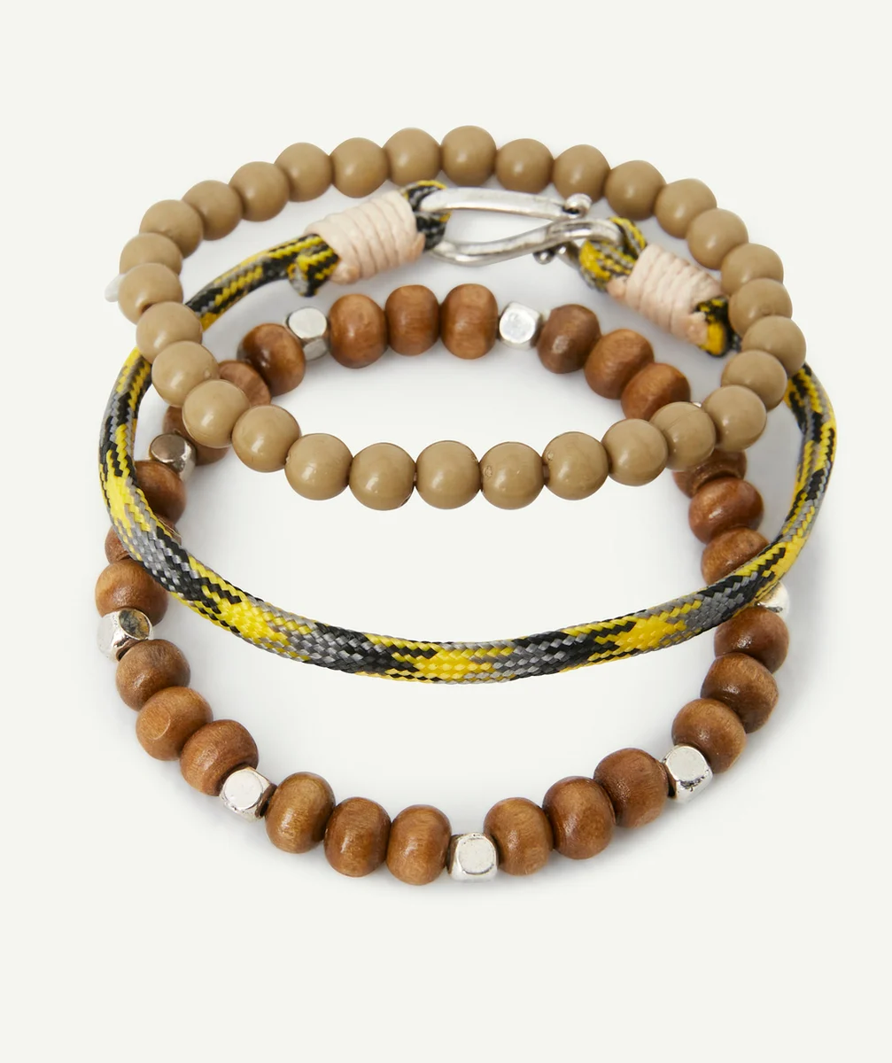 LOT DE 3 BRACELETS GARÇON MARRON KAKI ET JAUNE