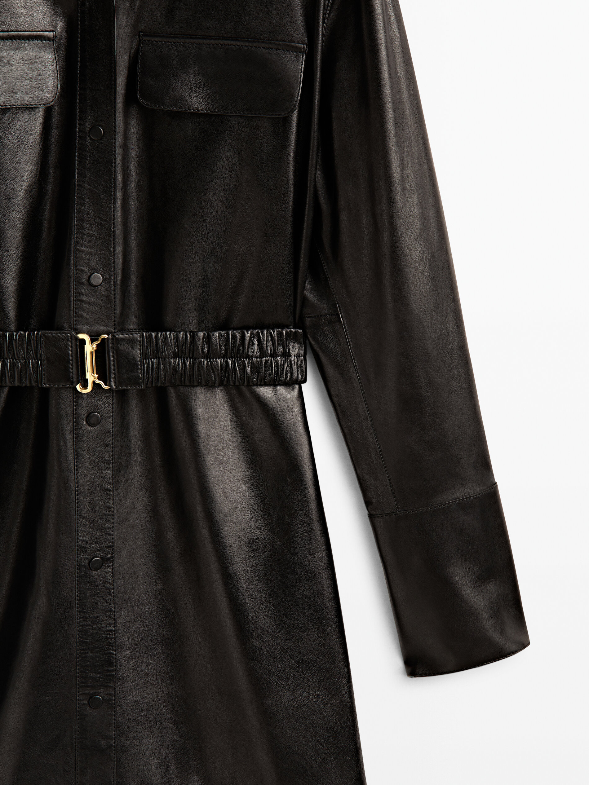 Cinto elástico de couro napa para vestido - PRETO