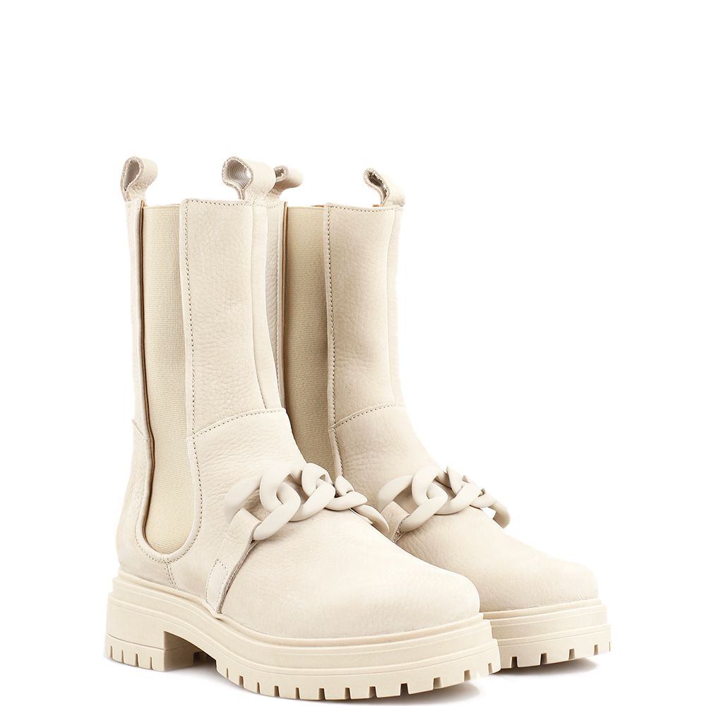 Biker boots nubuck offwhite met ketting