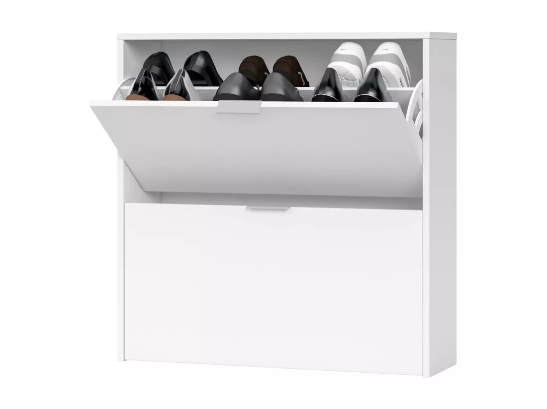 Étagère à chaussures Louisville, Armoire à chaussures avec 2 portes pliantes, Étagère à chaussures d'entrée basse, Armoire basse, 75x22h76 cm, Blanc