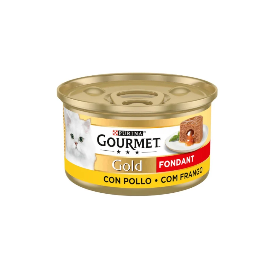 Frango Gourmet com Fondant Dourado em Lata de Patê para Gatos