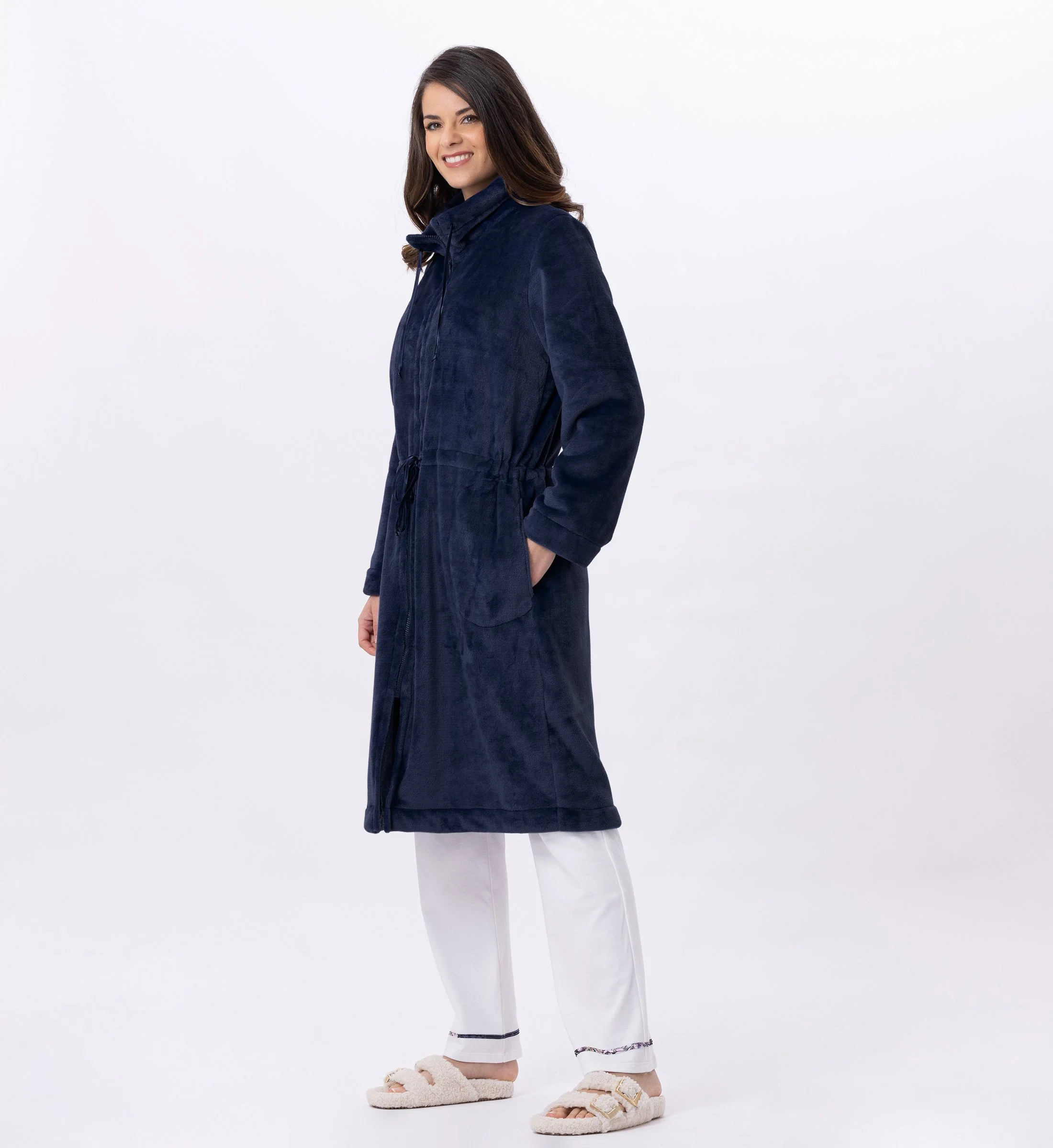 ESSENTIEL 853 - Veste zippée en peluche flanelle | Bleu