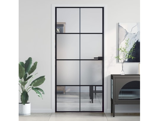 VIDAXL - Porte verre Porte intérieure mince noir 93x201,5 cm verre trempé alumini...