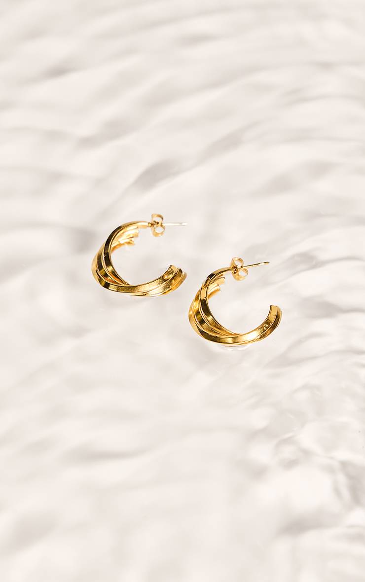 Doré Boucles D'oreilles Créoles Torsadées Triple Épaisseur Résistantes À L'eau