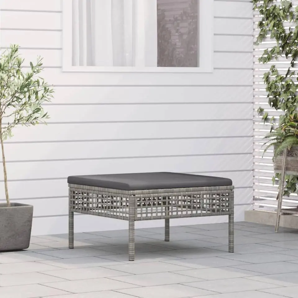 vidaXL - Tuinvoetenbank - Grijs - Poly rattan - Met kussens