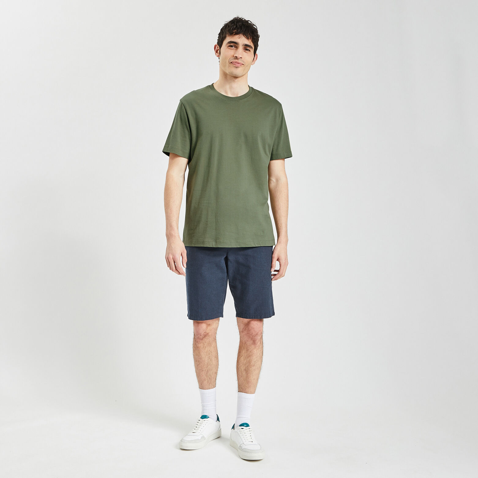 Bermuda uni en coton lin Bleu foncé