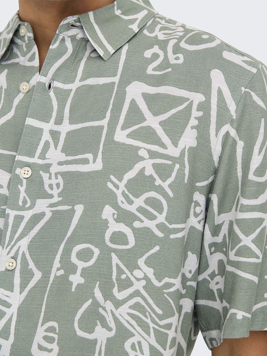ONLY & SONS<br>Camisa estampada em viscose e linho