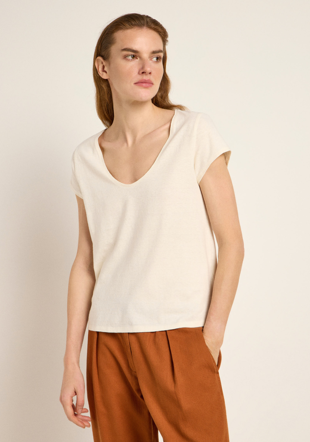 Lanius Shirt mit tiefem Ausschnitt Natural Undyed