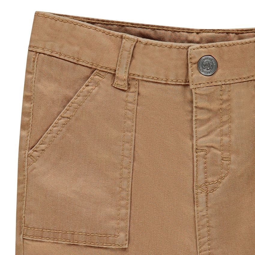 Pantalon droit uni en toile - Marron