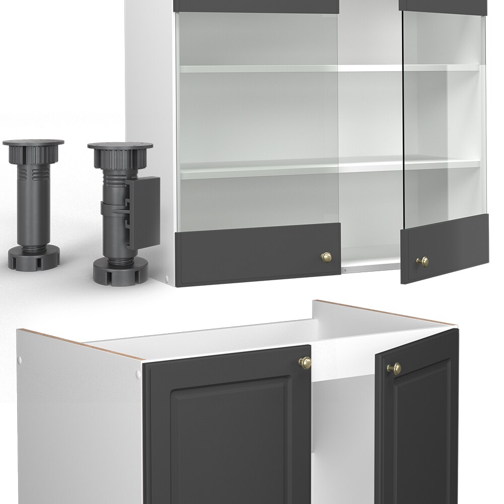 Vicco Küchenzeile Küchenblock Einbauküche Fame-Line Landhaus Weiß Anthrazit Gold 200 cm Küchen Schränke Schubunterschrank Spülenunterschrank Hängeschrank Hängeglasschrank