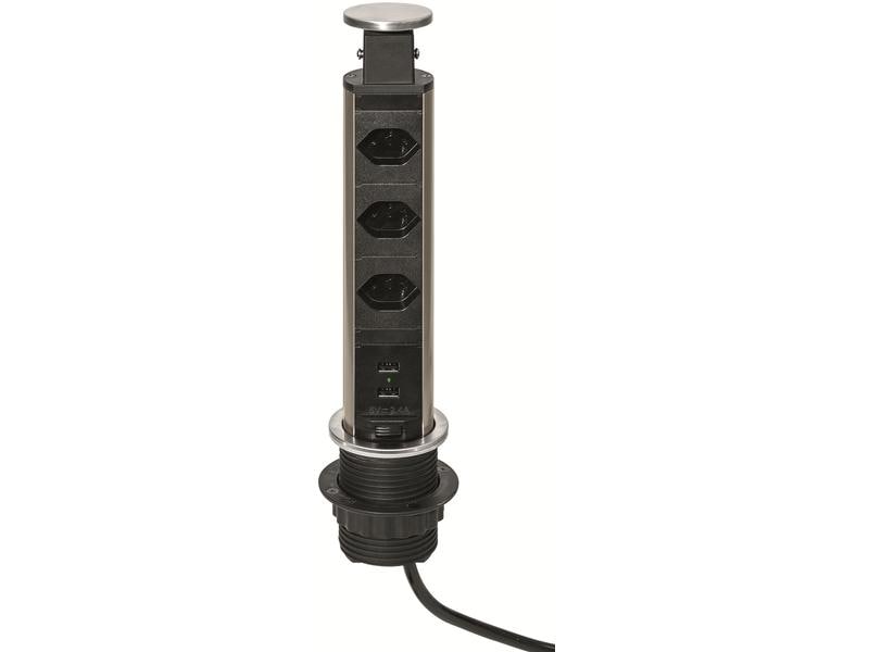 STEFFEN Steckdosenlift STEBA 3x T13, 2x USB Versenkbare Steckdosenleiste für den Einbau in einem Tisch