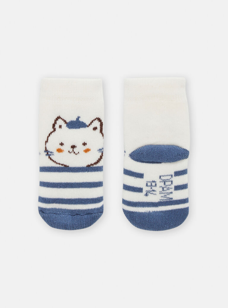 Chaussettes à rayures bleues motif chat