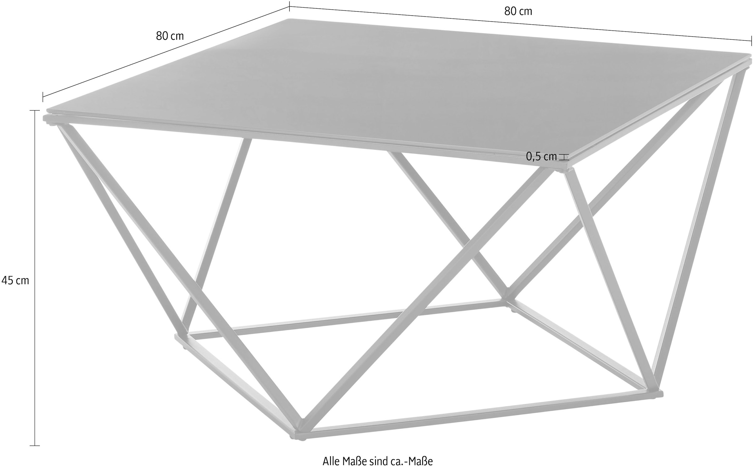 Stolkom Couchtisch »Senta Glastisch quadratisch schwarz, moderner Tisch BxHxT 80x45x80 cm« Quadratisch, Glas in schwarz getönt, Formschönes Gestell schwarz