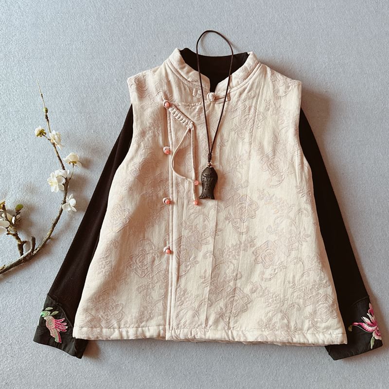 CosmoCorner - Hanfu-vest met geborduurde kikker en knopen